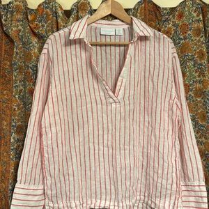 Martha Stewart Red and White Striped Button-Down Shirt
